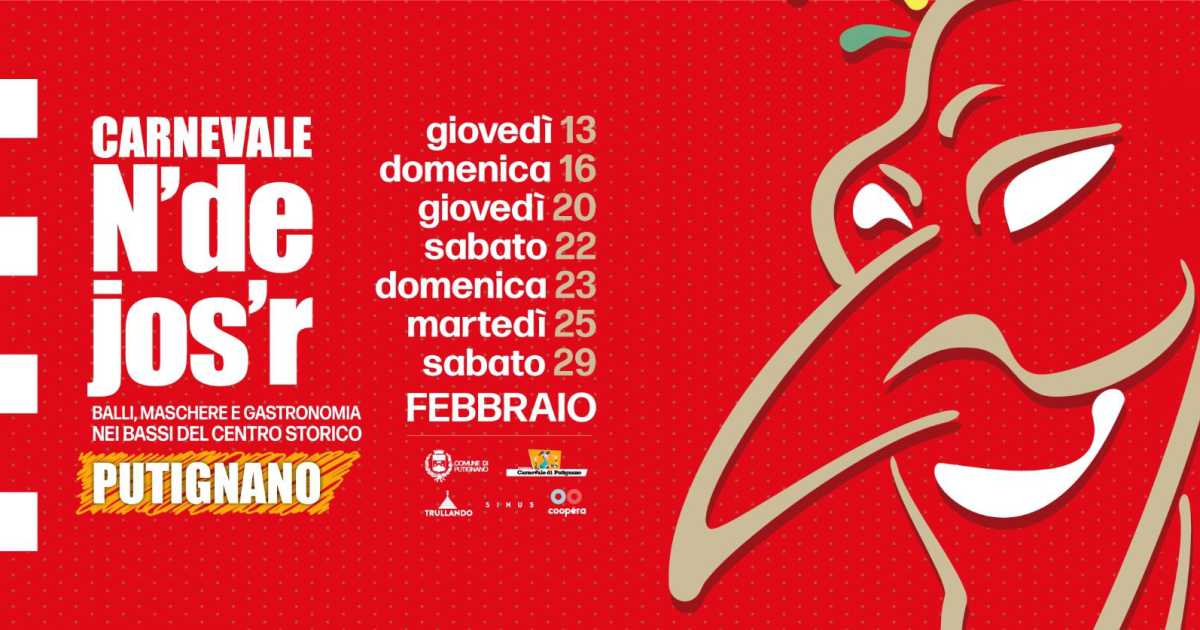 Putignano, ''Carnevale n'de Jos'r'': nel centro storico balli in maschera e degustazioni